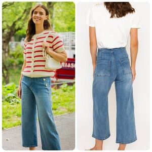 Zara Sailor Wide Leg Blue Denim Jeans